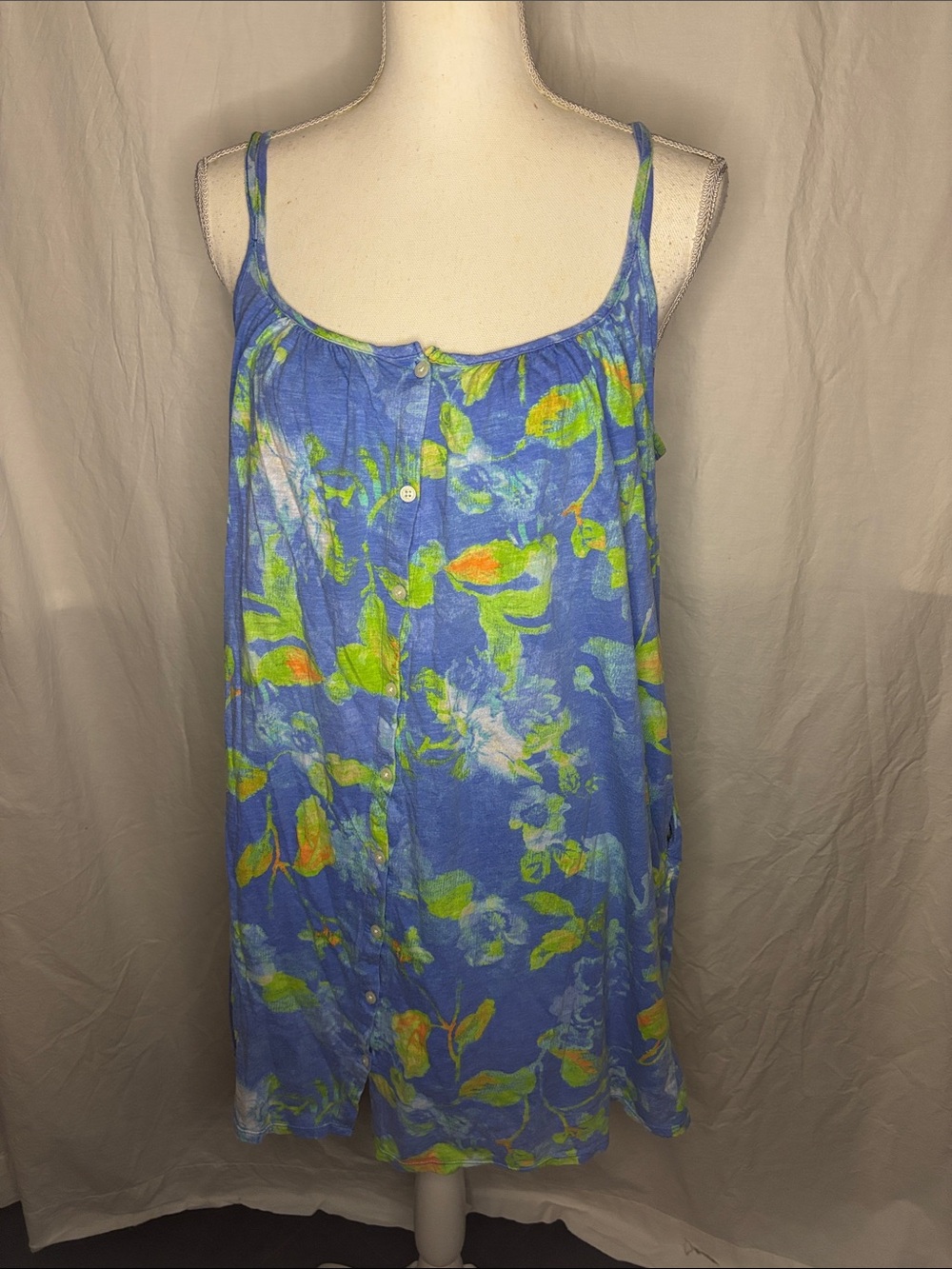Lauren Ralph Lauren Floral Button-Front Nightdress/Beach Cover/Tank Dress